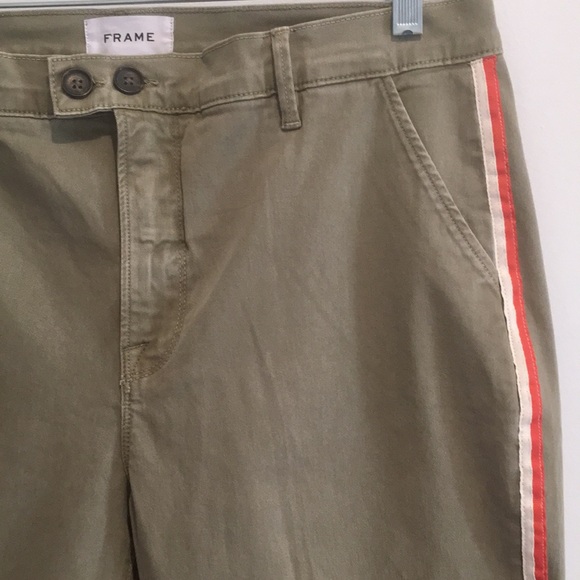 New FRAME Le Beau Duo Tape Cropped Chino Pants size 31 Olive Green - Picture 6 of 11